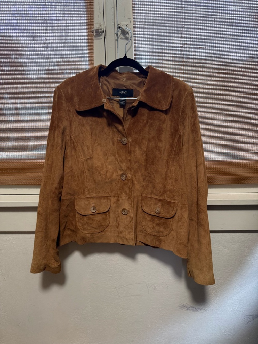 Alfani Camel Suede Button-Front Jacket